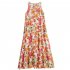 Women Sun Dresses Bohemian Vintage Floral Print Round Neck Sleeveless Tank Dresses Casual Summer Beach Party Dresses orange M