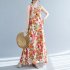 Women Sun Dresses Bohemian Vintage Floral Print Round Neck Sleeveless Tank Dresses Casual Summer Beach Party Dresses orange M