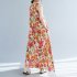 Women Sun Dresses Bohemian Vintage Floral Print Round Neck Sleeveless Tank Dresses Casual Summer Beach Party Dresses orange M
