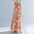 Women Sun Dresses Bohemian Vintage Floral Print Round Neck Sleeveless Tank Dresses Casual Summer Beach Party Dresses orange XXL