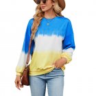 Women Sweatshirt Long Sleeve Round Neck Pullovers Trendy Contrast Color Tie Dye Loose Casual Tops blue yellow XXL