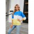 Women Sweatshirt Long Sleeve Round Neck Pullovers Trendy Contrast Color Tie Dye Loose Casual Tops black and yellow L