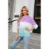 Women Sweatshirt Long Sleeve Round Neck Pullovers Trendy Contrast Color Tie Dye Loose Casual Tops black and yellow L