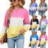 Women Sweatshirt Long Sleeve Round Neck Pullovers Trendy Contrast Color Tie Dye Loose Casual Tops black and yellow L