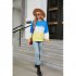 Women Sweatshirt Long Sleeve Round Neck Pullovers Trendy Contrast Color Tie Dye Loose Casual Tops black and yellow L