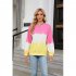 Women Sweatshirt Long Sleeve Round Neck Pullovers Trendy Contrast Color Tie Dye Loose Casual Tops black and yellow L