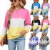 Women Sweatshirt Long Sleeve Round Neck Pullovers Trendy Contrast Color Tie Dye Loose Casual Tops black and yellow L