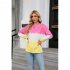 Women Sweatshirt Long Sleeve Round Neck Pullovers Trendy Contrast Color Tie Dye Loose Casual Tops black and yellow L