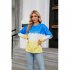 Women Sweatshirt Long Sleeve Round Neck Pullovers Trendy Contrast Color Tie Dye Loose Casual Tops black and yellow L