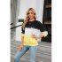 Women Sweatshirt Long Sleeve Round Neck Pullovers Trendy Contrast Color Tie Dye Loose Casual Tops black and yellow L