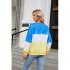 Women Sweatshirt Long Sleeve Round Neck Pullovers Trendy Contrast Color Tie Dye Loose Casual Tops black and yellow L