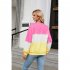 Women Sweatshirt Long Sleeve Round Neck Pullovers Trendy Contrast Color Tie Dye Loose Casual Tops black and yellow L