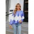 Women Sweatshirt Long Sleeve Round Neck Pullovers Trendy Contrast Color Tie Dye Loose Casual Tops black and yellow L
