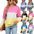 Women Sweatshirt Long Sleeve Round Neck Pullovers Trendy Contrast Color Tie Dye Loose Casual Tops black and yellow L