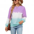Women Sweatshirt Long Sleeve Round Neck Pullovers Trendy Contrast Color Tie Dye Loose Casual Tops purple blue S