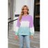 Women Sweatshirt Long Sleeve Round Neck Pullovers Trendy Contrast Color Tie Dye Loose Casual Tops purple blue XXL