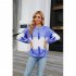 Women Sweatshirt Long Sleeve Round Neck Pullovers Trendy Contrast Color Tie Dye Loose Casual Tops purple blue XXL