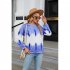 Women Sweatshirt Long Sleeve Round Neck Pullovers Trendy Contrast Color Tie Dye Loose Casual Tops blue M