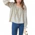 Women Sweet Floral Printing T shirt Trendy Square Neck Long Sleeves Pullover Blouse Loose Casual Tops As shown One size fits all