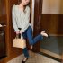 Women Sweet Floral Printing T shirt Trendy Square Neck Long Sleeves Pullover Blouse Loose Casual Tops As shown One size fits all