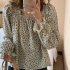 Women Sweet Floral Printing T shirt Trendy Square Neck Long Sleeves Pullover Blouse Loose Casual Tops As shown One size fits all