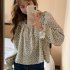 Women Sweet Floral Printing T shirt Trendy Square Neck Long Sleeves Pullover Blouse Loose Casual Tops As shown One size fits all