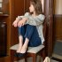 Women Sweet Floral Printing T shirt Trendy Square Neck Long Sleeves Pullover Blouse Loose Casual Tops As shown One size fits all