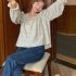 Women Sweet Floral Printing T shirt Trendy Square Neck Long Sleeves Pullover Blouse Loose Casual Tops As shown One size fits all