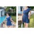 Women Swimsuit Conservative Solid Color Thin Type One piece Boxer Shorts Swimwear blue L