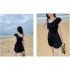 Women Swimsuit Conservative Solid Color Thin Type One piece Boxer Shorts Swimwear black L