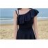 Women Swimsuit Conservative Solid Color Thin Type One piece Boxer Shorts Swimwear black L