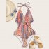 Women Swimsuit Floral Printing Color Patchwork High waist Bikini Swimsuit Photo Color M