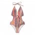 Women Swimsuit Floral Printing Color Patchwork High waist Bikini Swimsuit Photo Color L