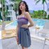 Women  Swimsuit Flounces Top Edge Conservatively Slimming Sling Swimwear Purple XL