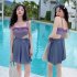 Women  Swimsuit Flounces Top Edge Conservatively Slimming Sling Swimwear Purple L