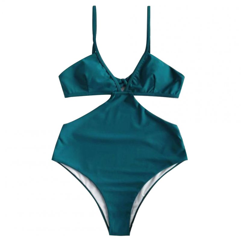 Women Swimsuit Halter Solid Color Sexy One-piece Bikini Swimwear green_M