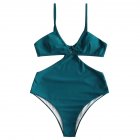 Women Swimsuit Halter Solid Color Sexy One piece Bikini Swimwear green XL