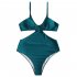 Women Swimsuit Halter Solid Color Sexy One piece Bikini Swimwear green L