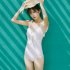 Women Swimsuit High waist Solid Color Sexy Conservative Swimsuit white xl