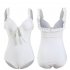 Women Swimsuit High waist Solid Color Sexy Conservative Swimsuit white xl