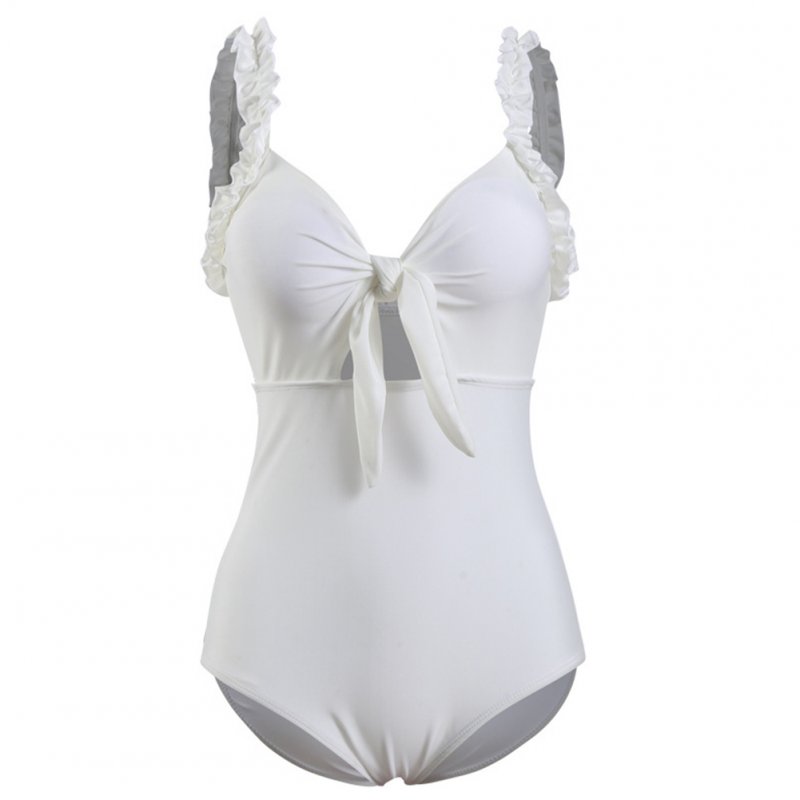 Women Swimsuit High-waist Solid Color Sexy Conservative Swimsuit white_xl
