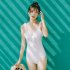 Women Swimsuit High waist Solid Color Sexy Conservative Swimsuit white l