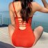 Women Swimsuit Nylon Pleated Multi layer Backless One piece Swimsuit red m