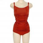 Women Swimsuit Nylon Pleated Multi layer Backless One piece Swimsuit red m