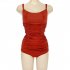 Women Swimsuit Nylon Pleated Multi layer Backless One piece Swimsuit red l
