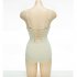 Women Swimsuit Nylon Pleated Multi layer Backless One piece Swimsuit Beige xl