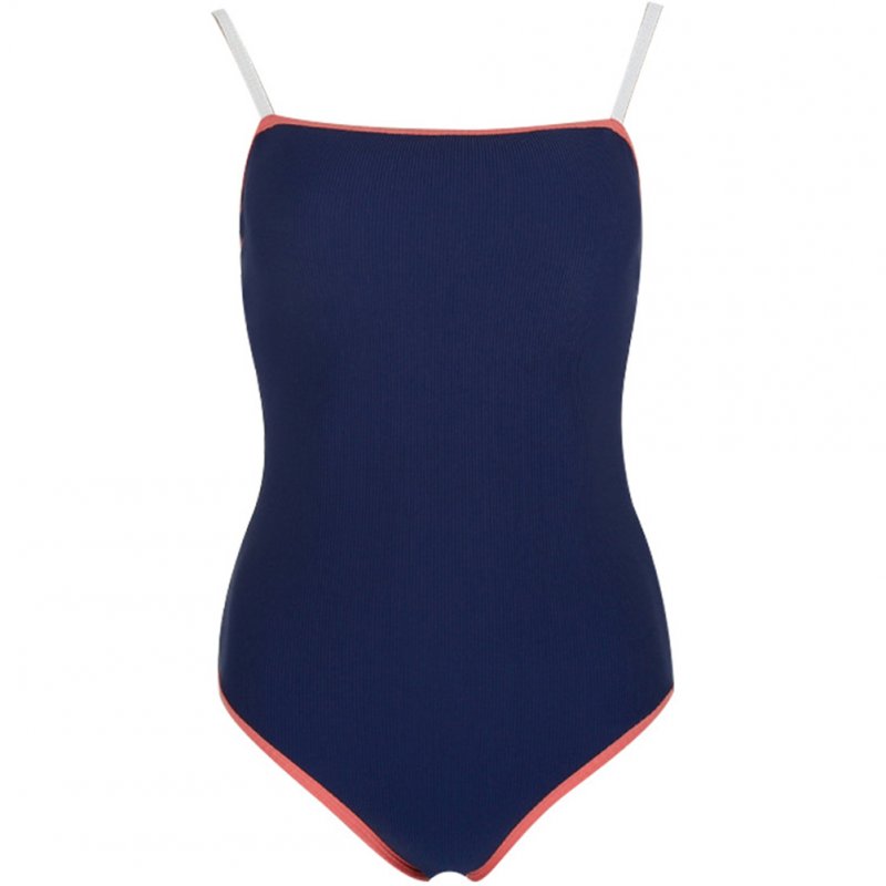Women Swimsuit Nylon Solid Color Slimming One-piece Open Back Bikini Swimsuit blue_xl
