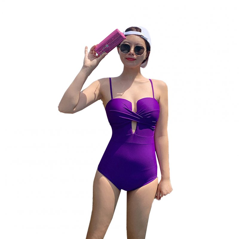 Women Swimsuit Nylon Solid Color Hollow Sling Triangle Type Swimwear Picture color_XL