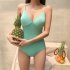 Women Swimsuit Nylon Solid Color Sports One piece Bikini Swimwear For Summer Beach Holiday green L