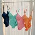 Women Swimsuit Nylon Solid Color Sports One piece Bikini Swimwear For Summer Beach Holiday Orange XL